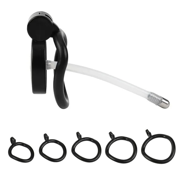Small Male Chastity Cage Set with 5 Rings & Urethral Sound Plug Pink / Black