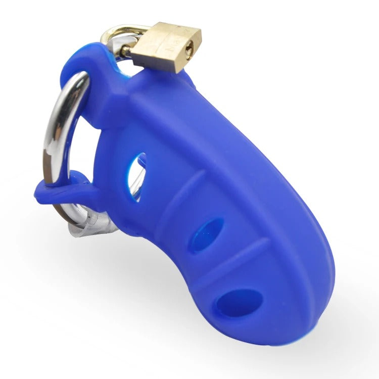 Male Extreme Silicone Chastity Device with Stainless Steel Adjustable Ring and Padlock