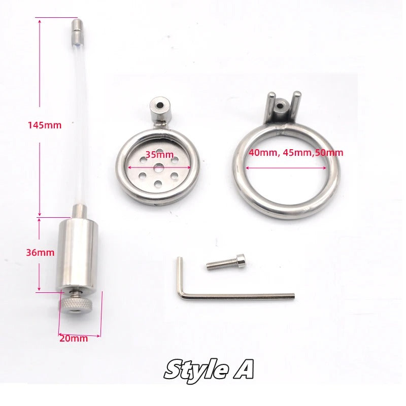 Extreme Bondage Stainless Steel Male Chastity Device with Trumpet Cage and Removable Inner Tube