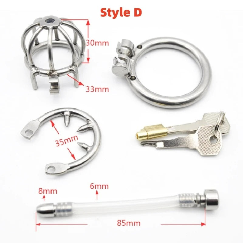 Stainless Steel Male Chastity Device with Urethral Catheter and Anti-Off Ring