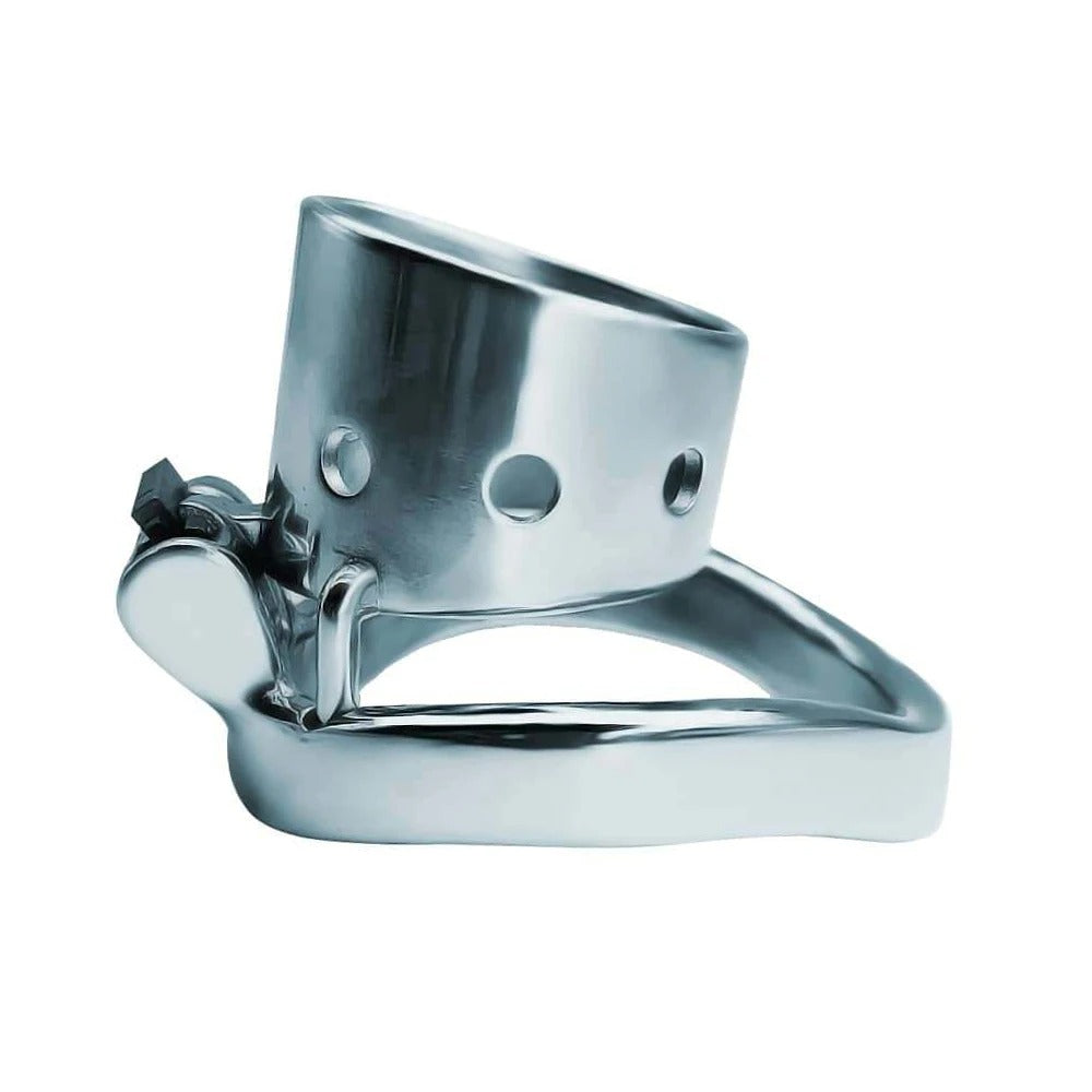 Steel Short Hollow Male Chastity Device – Curved Ring Locking Cage
