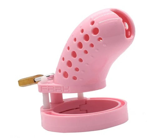Porous Male Chastity Cage with 5 Rings – Lightweight Device with Brass Lock & Tags