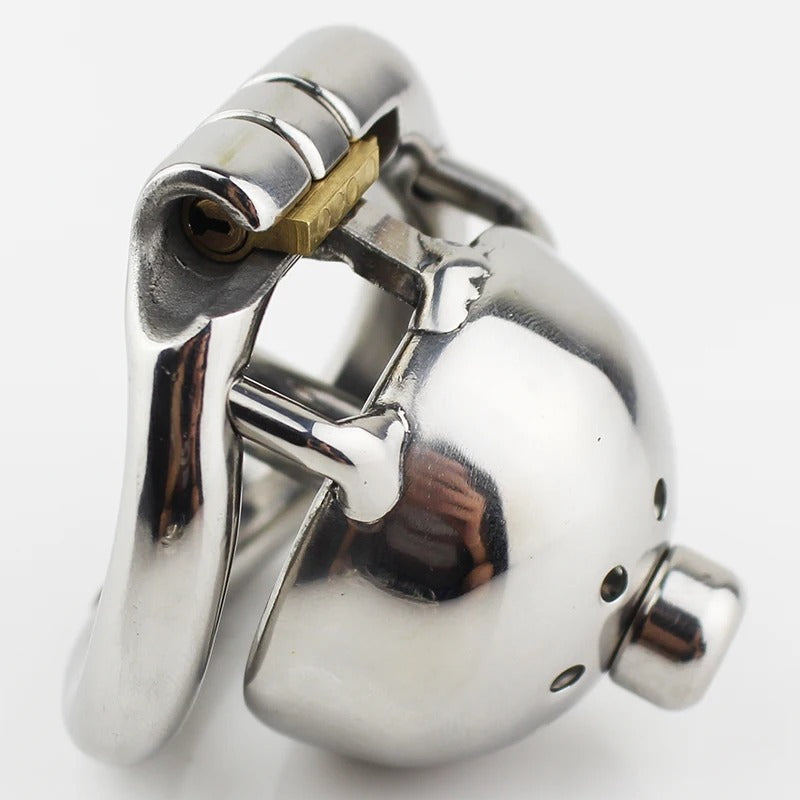 Super Small Stainless Steel Male Chastity Device – Cage with Removable Sound and Spiked Ring