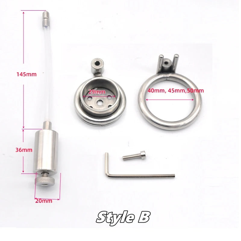 Extreme Bondage Stainless Steel Male Chastity Device with Trumpet Cage and Removable Inner Tube