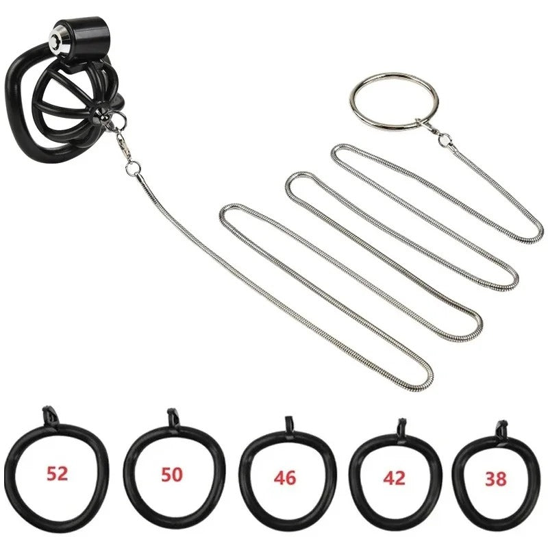 Chastity Cage Set Small Bird Chastity Cage Belt With Padlock 5 Cock Ring