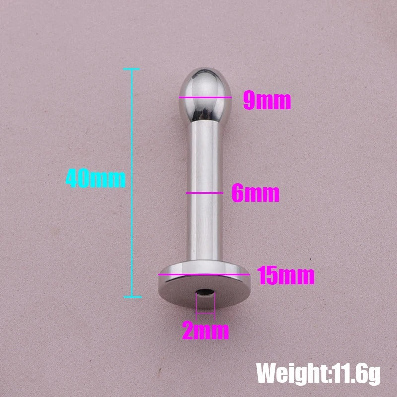 Stainless Steel Hollow Urethral Sound with 3 Beads – Penis Plug Dilator for Men