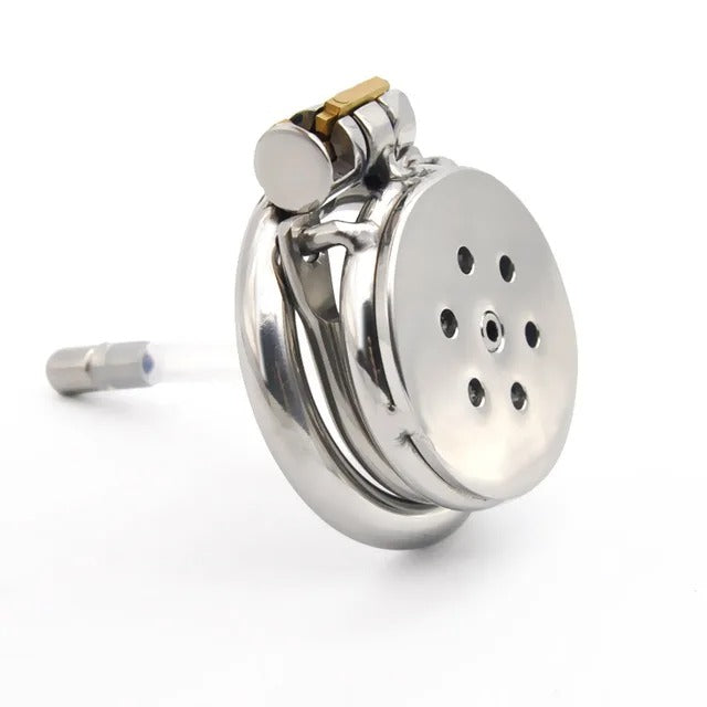 Super Small Stainless Steel Male Chastity Device Set with Metal Silicone Catheter