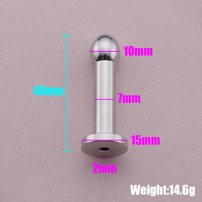 Stainless Steel Hollow Urethral Sound with 3 Beads – Penis Plug Dilator for Men