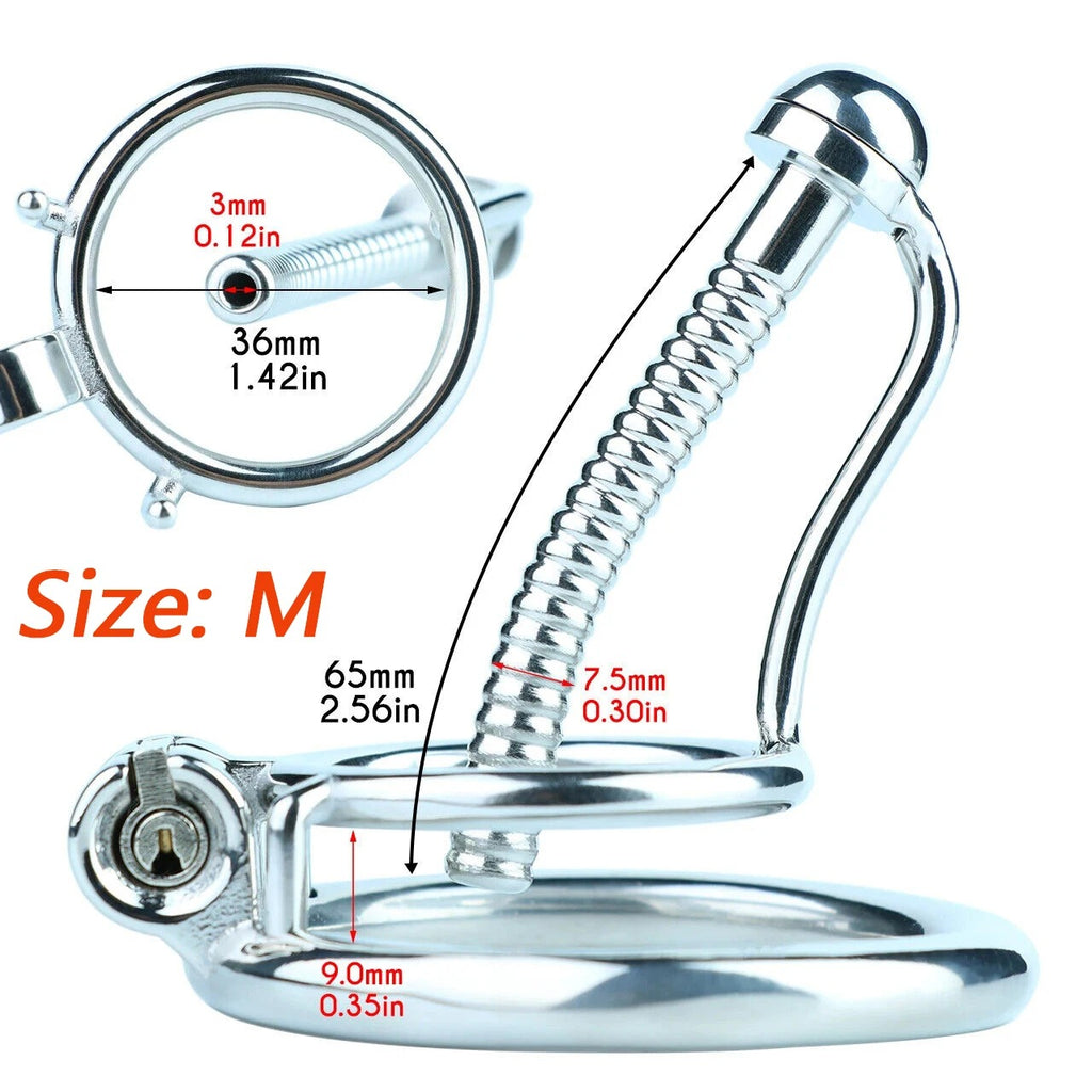 Stainless Steel Male Chastity Device – Locking Cage with Catheter and Ring-Men Chastity Belt