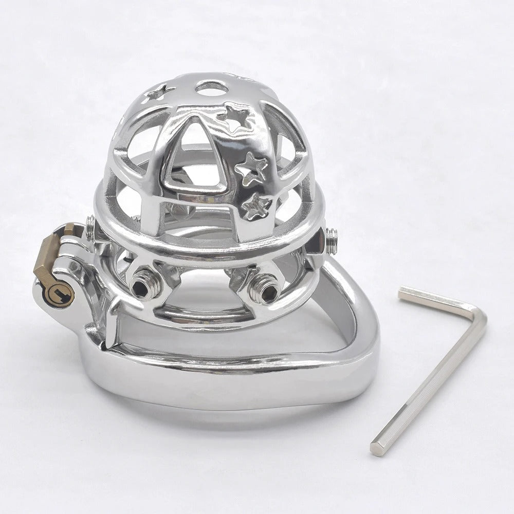 Metal Chastity Cage With Lock – Adjustable Screw Spikes Side