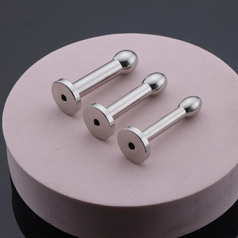 Stainless Steel Hollow Urethral Sound with 3 Beads – Penis Plug Dilator for Men