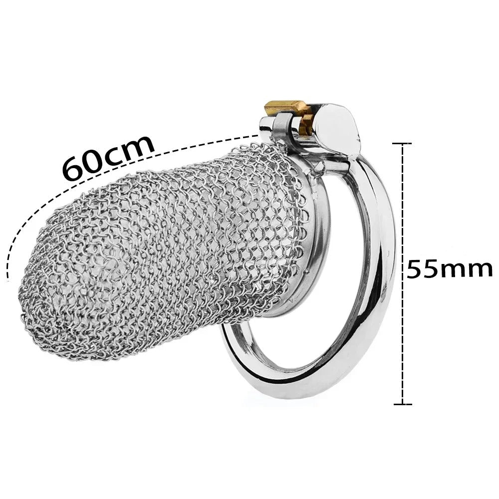 Mesh Design Stainless Steel Male Chastity Device – Soft Armor Style Locking Cage
