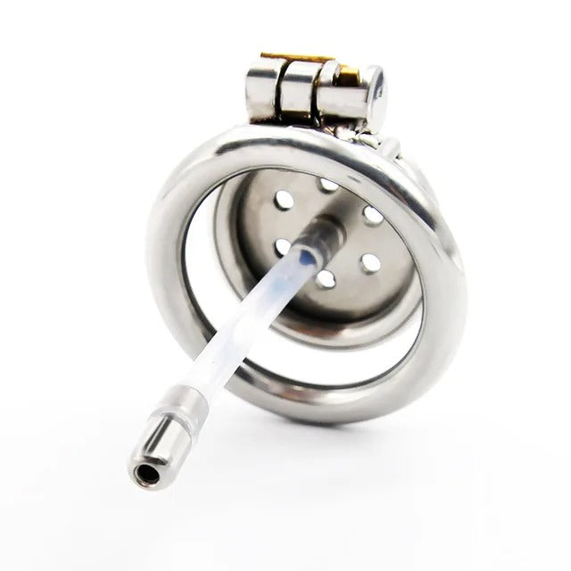 Super Small Stainless Steel Male Chastity Device with Silicone Catheter