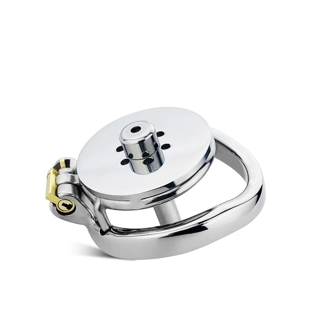 Flat Inverted CBT Chastity Cage with Metal Urethral Catheter – Lockable BDSM Restraint Device for Men