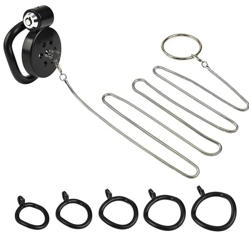 Small Male Chastity Cage Set with 5 Rings & Urethral Sound Plug Pink / Black
