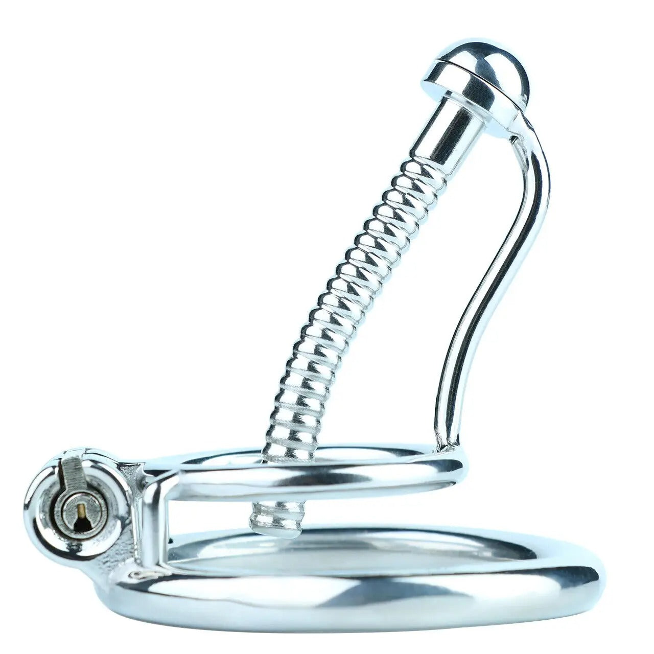 Stainless Steel Male Chastity Device – Locking Cage with Catheter and Ring-Men Chastity Belt