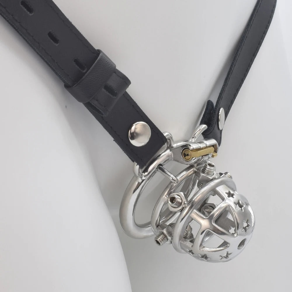 Metal Chastity Cage With Lock – Adjustable Screw Spikes Side