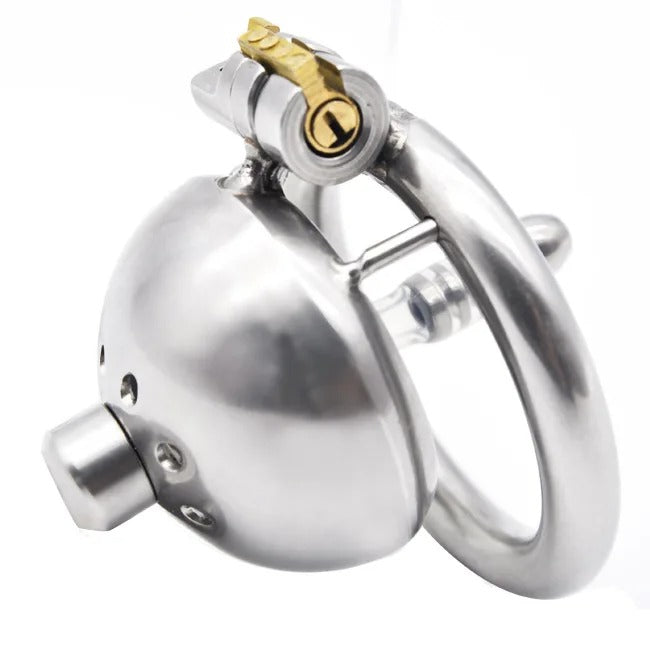 Small Stainless Steel Male Chastity Device with Urethral Catheter and Lock