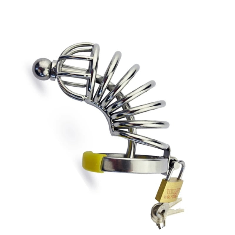 Stainless Steel Long Male Chastity Device with Urethral Catheter