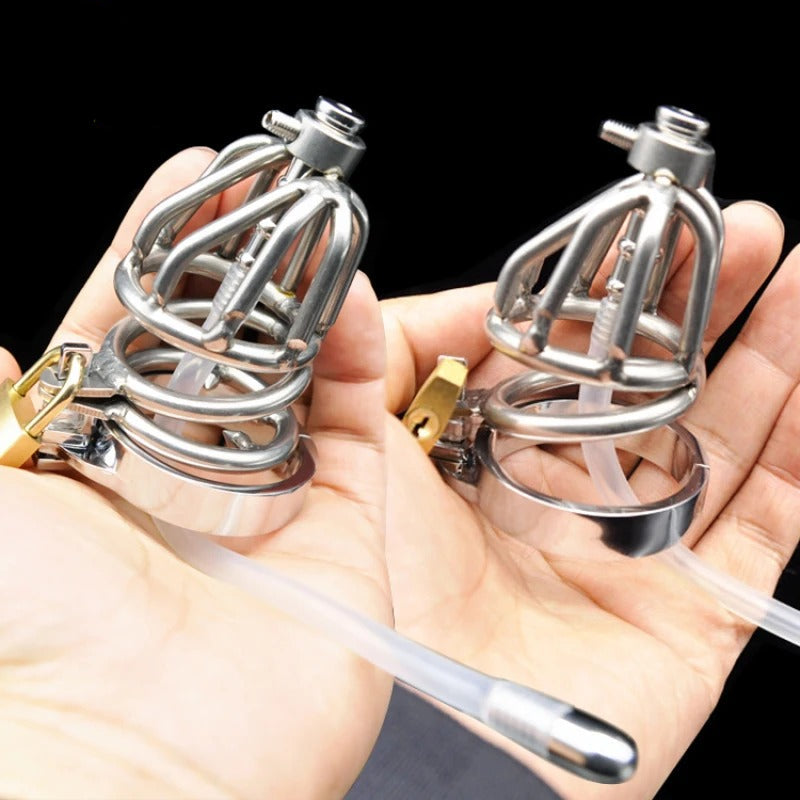 Stainless Steel Standard Male Chastity Device with Catheter Mini
