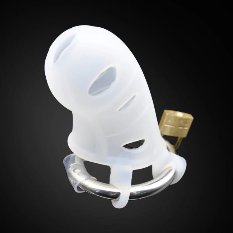 Male Extreme Silicone Chastity Device with Stainless Steel Adjustable Ring and Padlock