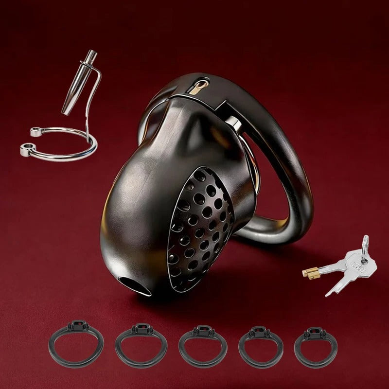 Resin Male Chastity Cage with Lock – Breathable Design with 5 Adjustable Rings