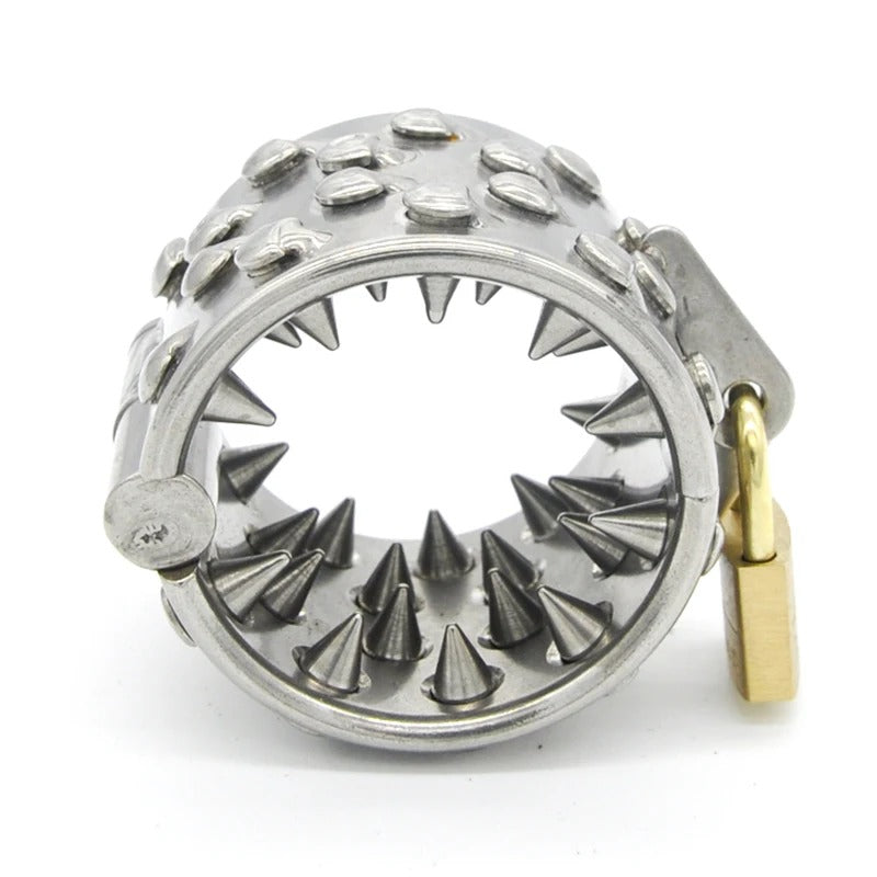 Stainless Steel Male Chastity Ring – 4-Row Locking Design Pendant Device