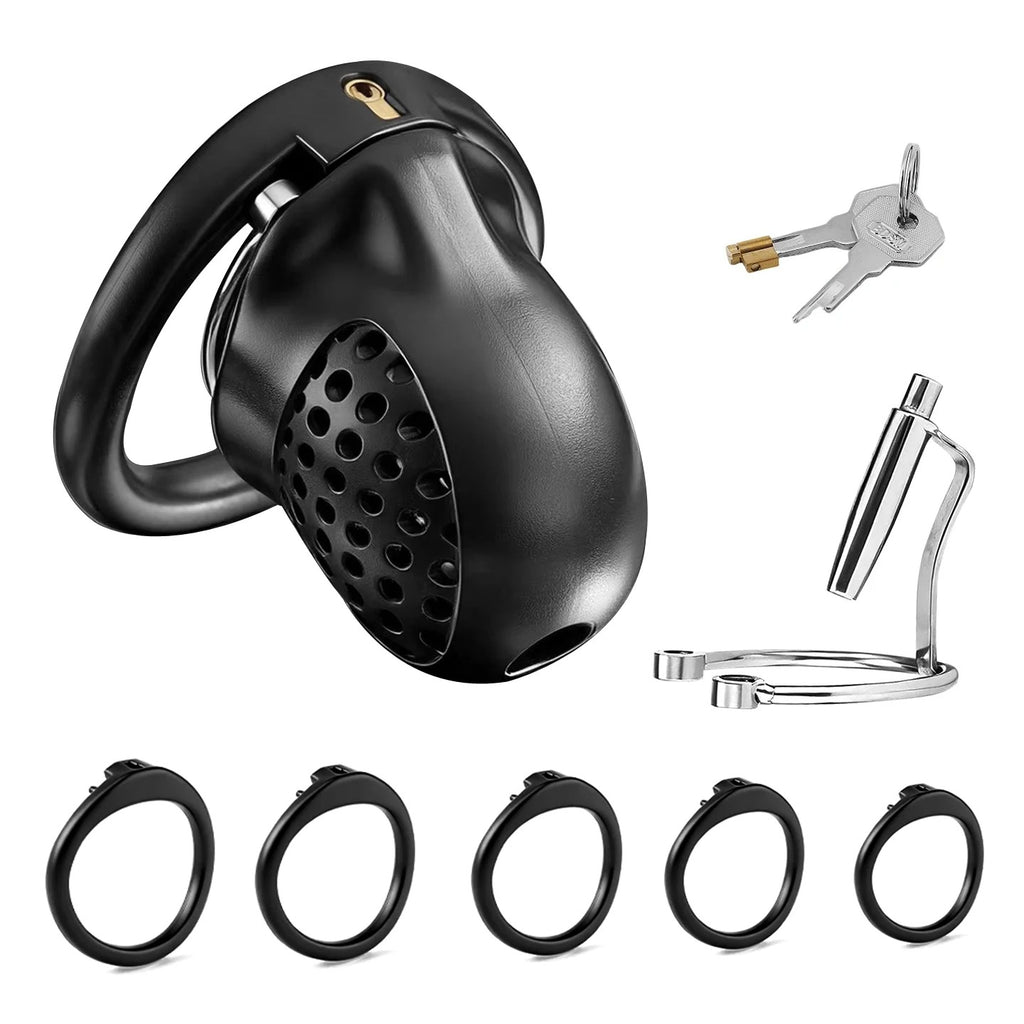 Resin Male Chastity Cage with Lock – Breathable Design with 5 Adjustable Rings