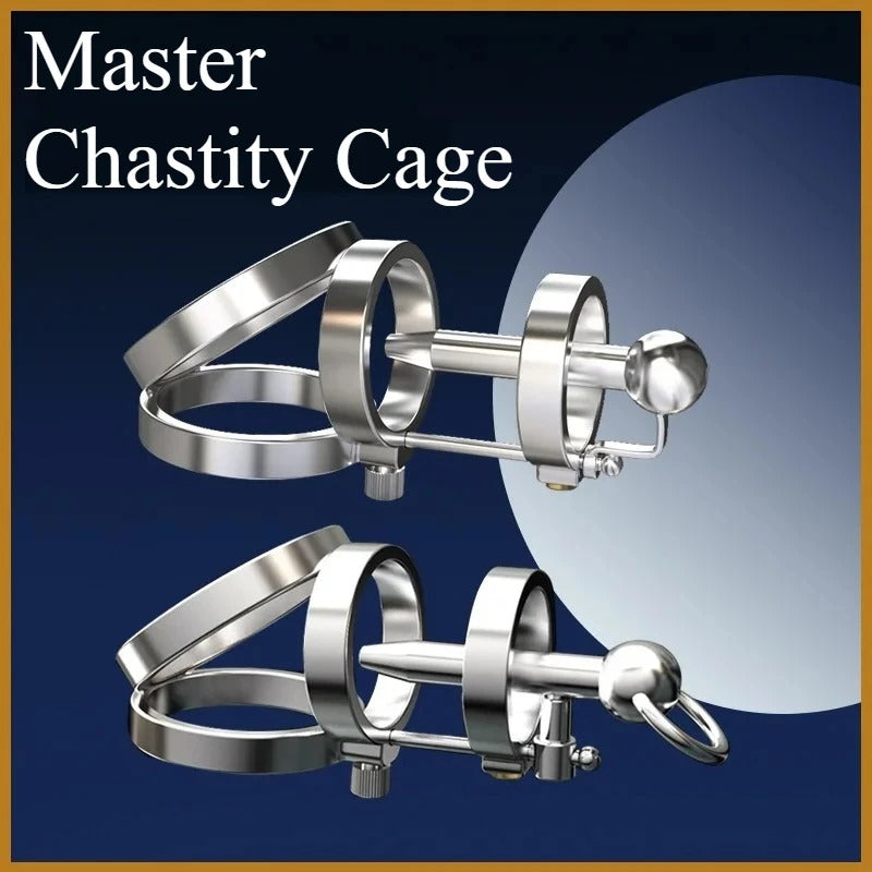 Stainless Steel Male Chastity Cage Set — PA Urethral Tube