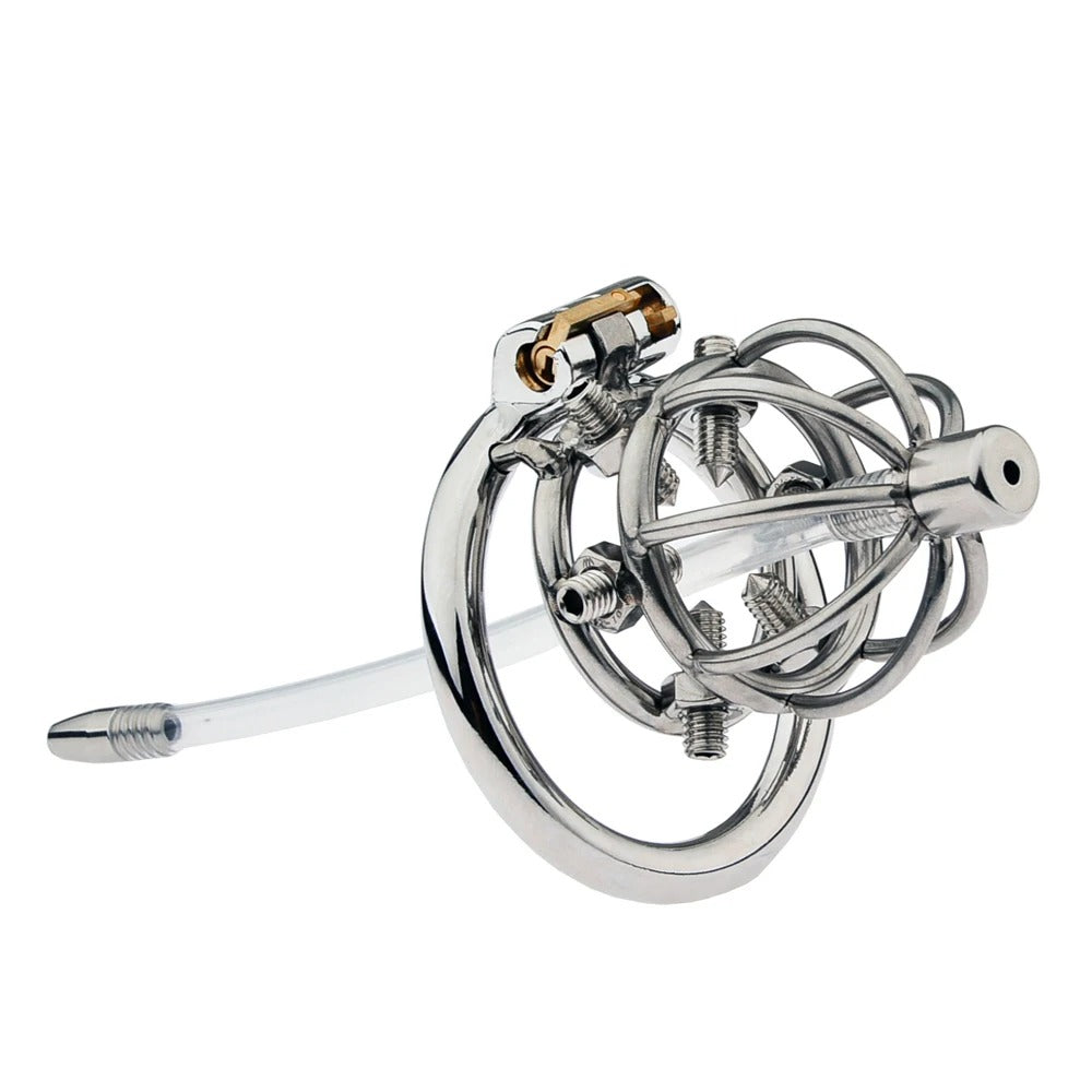 Stainless Steel Male Chastity Device – Spiked Ring and Locking Belt Design