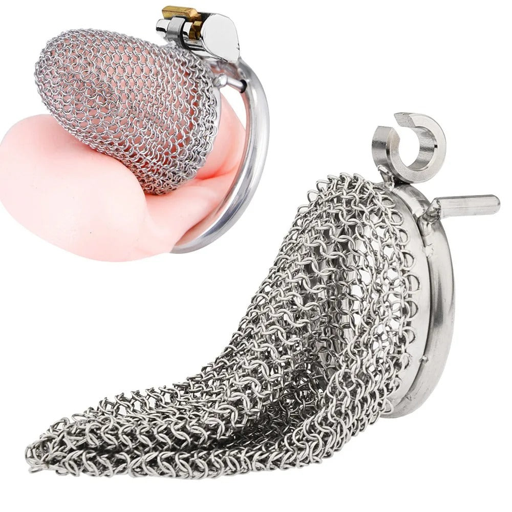 Mesh Design Stainless Steel Male Chastity Device – Soft Armor Style Locking Cage
