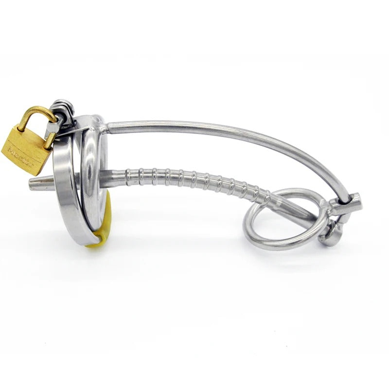 Male Stainless Steel Chastity Device with Catheter Attachment