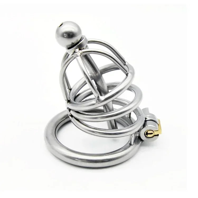 Male 304 Stainless Steel Chastity Device with Urethra Catheter Large Cage