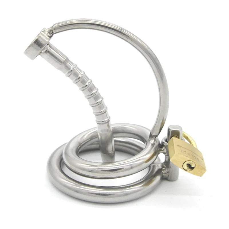 Stainless Steel Male Chastity Device with Removable Catheter and Locking Ring