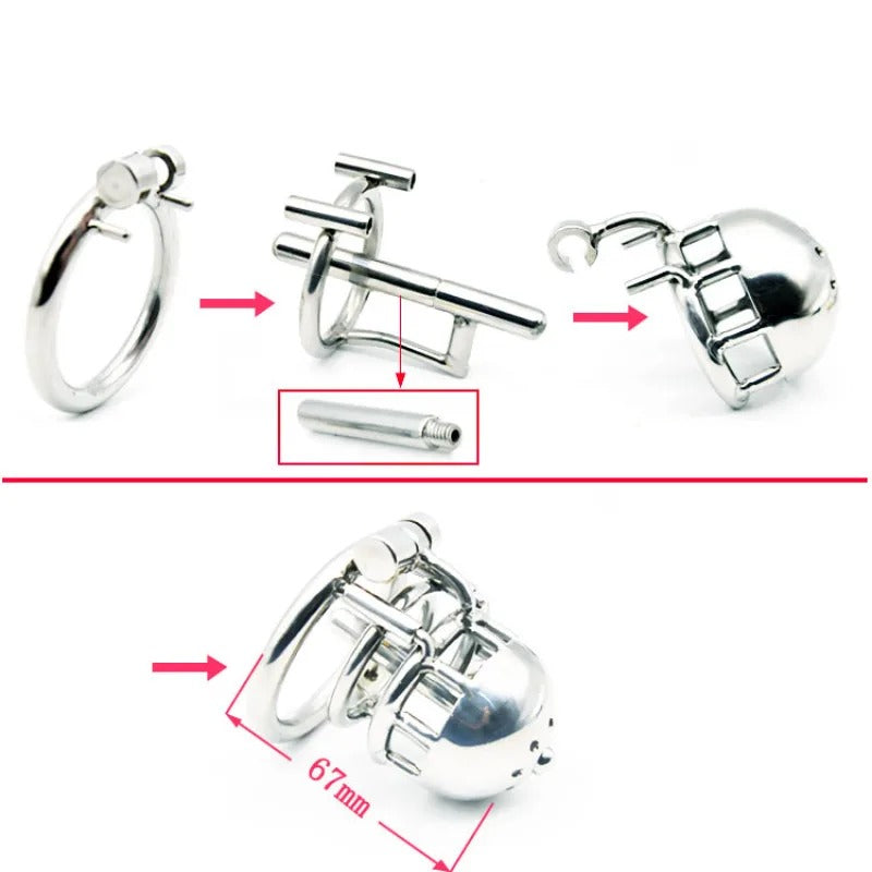 Stainless Steel Male Dual Use PA Chastity Device with Locking Ring