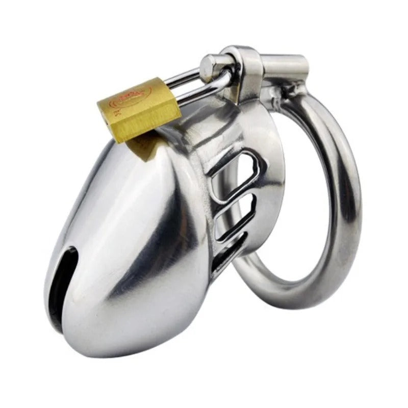 Male Stainless Steel Small Chastity Device with Padlock and Ring BDSM