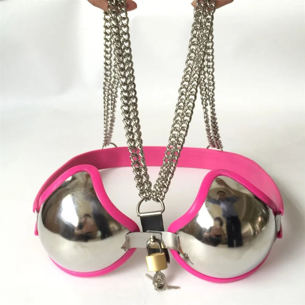 Adjustable Stainless Steel Female Chastity Bra with Lock – BDSM Bondage Belt, 60–90 cm Chest, 3 Colors