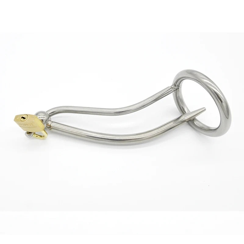 Steel Male Chastity Device with Catheter and Chastity Cage Ring Medical Grade Steel