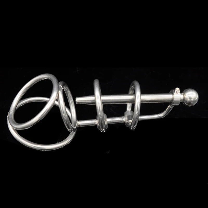 Stainless Steel Chastity Device with Urethral Catheter Plug for Male
