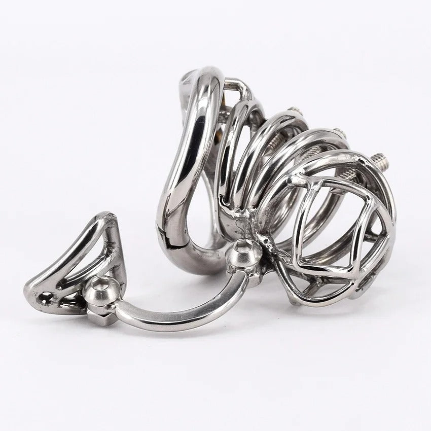 Stainless Steel Male Chastity Cage with Removable Spikes and Scrotum Stimulator