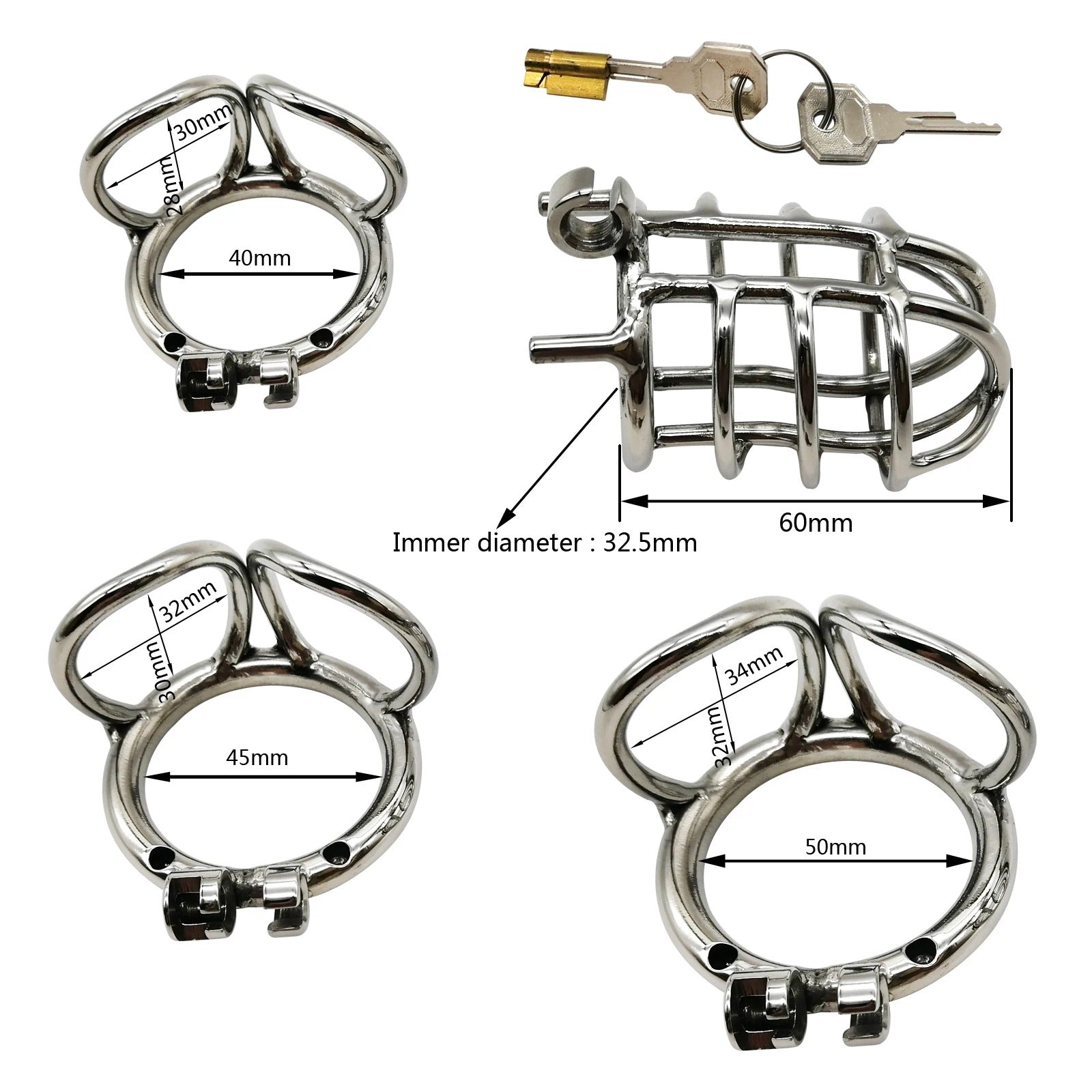Stainless Steel Male Chastity Cage – Secure Cock Lock with Ring for Discreet Wear
