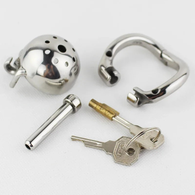 Super Small Stainless Steel Male Chastity Device – Cage with Removable Sound and Spiked Ring