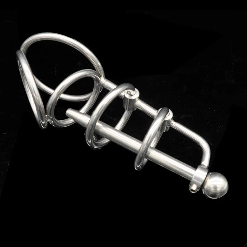 Stainless Steel Chastity Device with Urethral Catheter Plug for Male