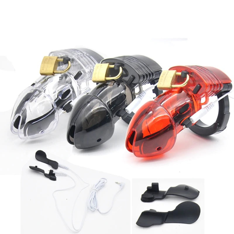 Plastic Electro Shock Male Chastity Device with Adjustable Cuff Ring