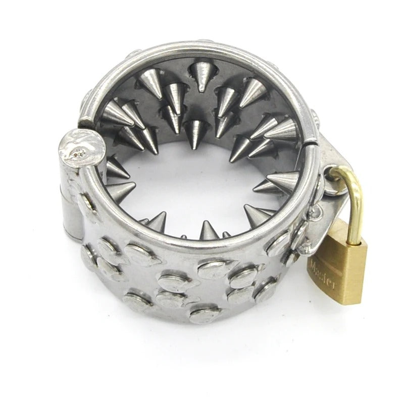 Stainless Steel Male Chastity Ring – 4-Row Locking Design Pendant Device