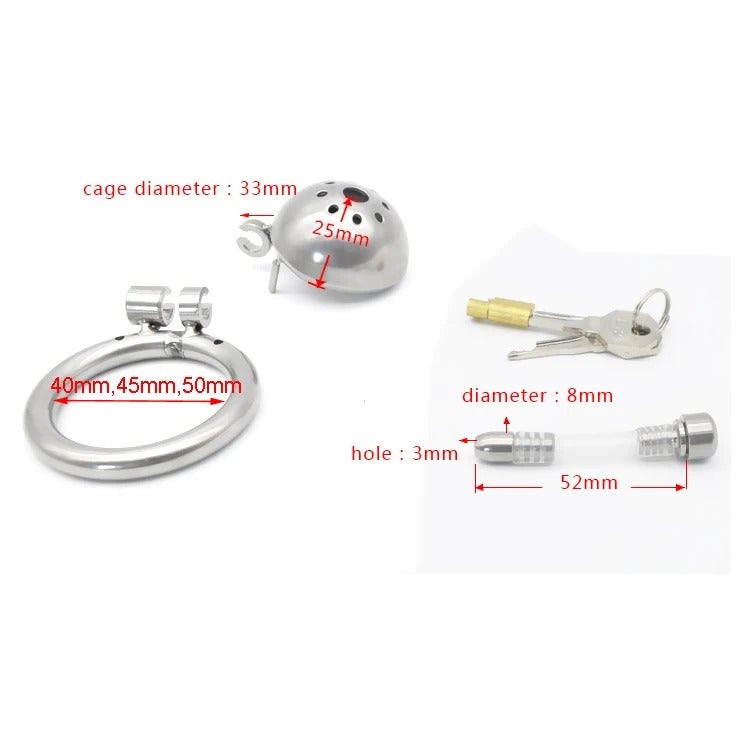 Small Stainless Steel Male Chastity Device with Urethral Catheter and Lock