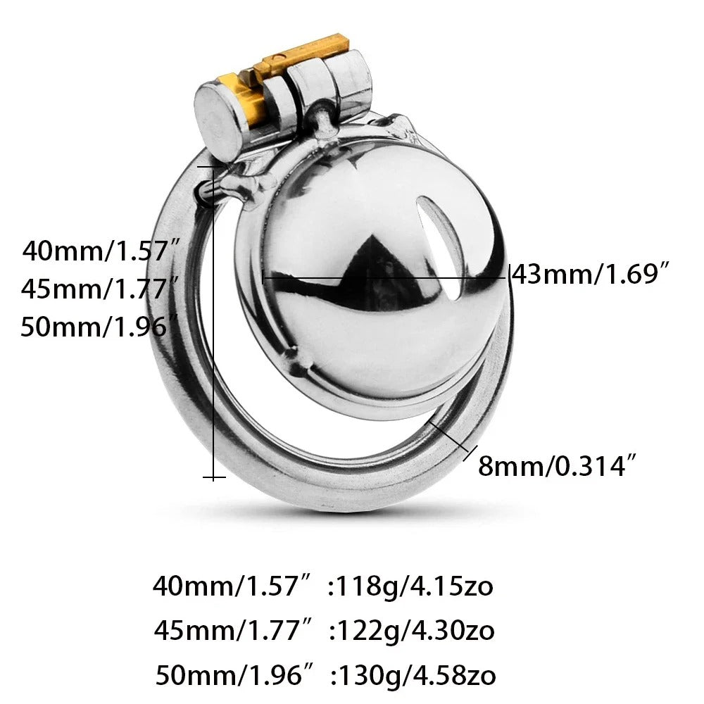 Super Small Hemispherical Stainless Steel Male Chastity Device with Cock Ring