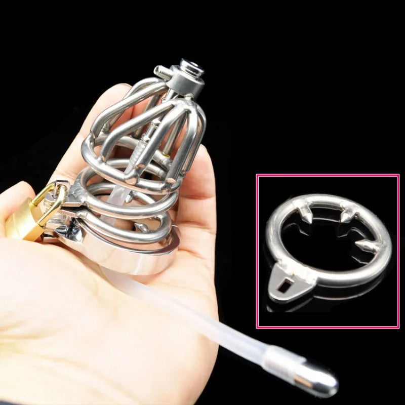 Stainless Steel Standard Male Chastity Device with Catheter Mini