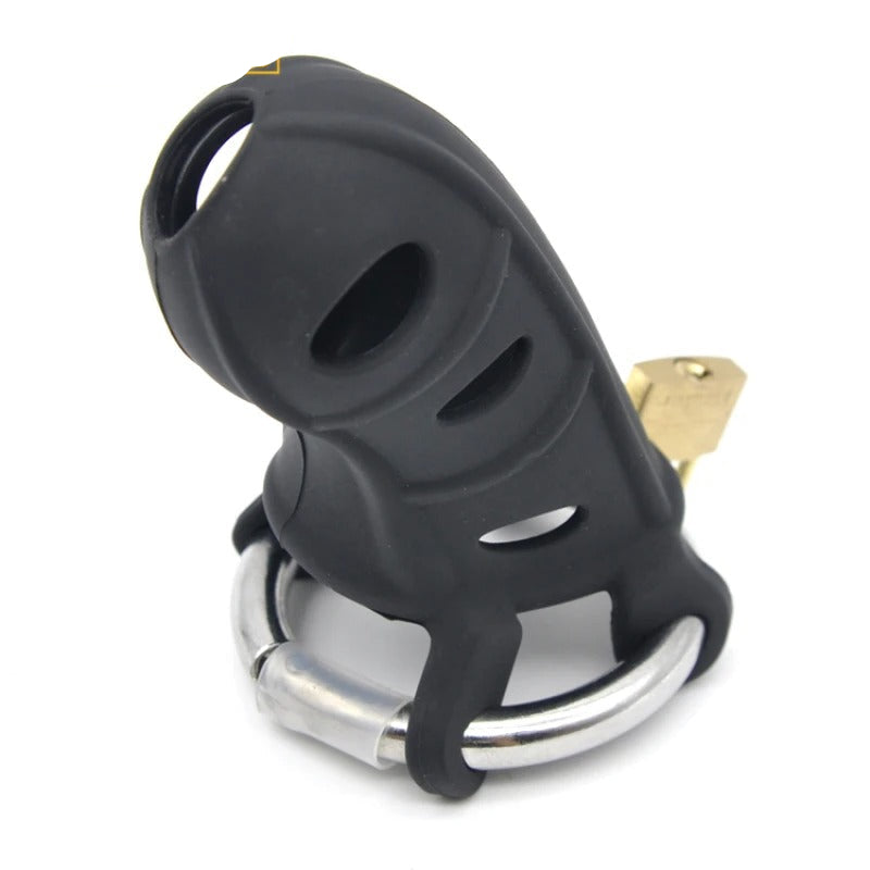 Male Extreme Silicone Chastity Device with Stainless Steel Adjustable Ring and Padlock