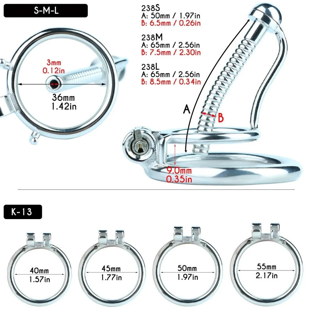 Stainless Steel Male Chastity Device – Locking Cage with Catheter and Ring-Men Chastity Belt